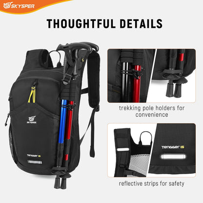 SKYSPER Hiking Backpack 15L Lightweight Walking Daypack for Camping Travelling Daytrip Small Trail Bagpack for Men Women
