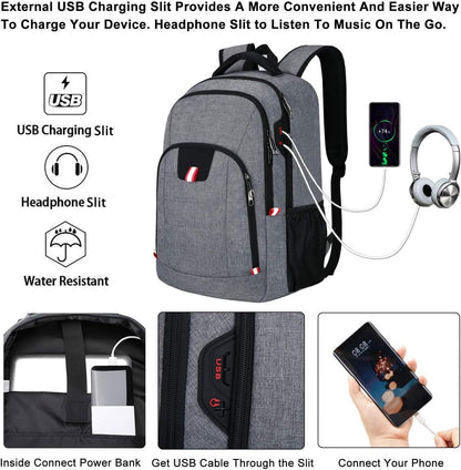 Travel Laptop Backpack, Anti Theft Backpack for Men and Women with USB Slit Business Computer Backpack Bag (Grey, 15.6 Inch)