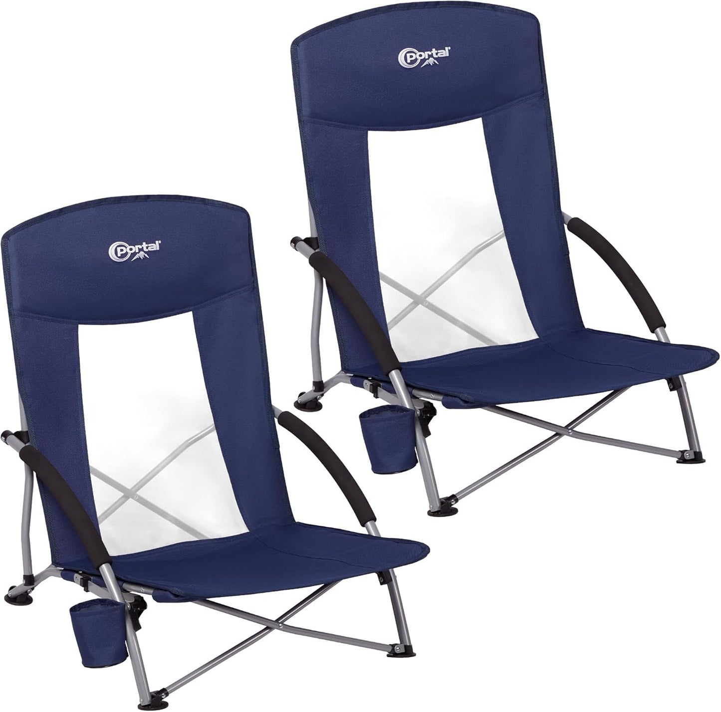PORTAL Beach Chairs for Adults Camping Low Lightweight Portable Chair with Cup Holder Mesh Back Carry Bag for Outdoor Sand Lawn Travel Picnic Festival Concert, 350LBS