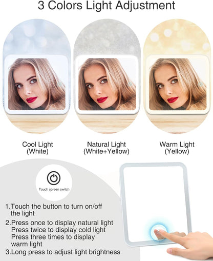 Relavel Makeup Bag with Light Up Mirror, Makeup Case Travel Cosmetic Bags Brush Organizer Storage Box, Rechargeable Vanity Mirror with 3 Color Lights, High Frame Mirror Protection (Brown)