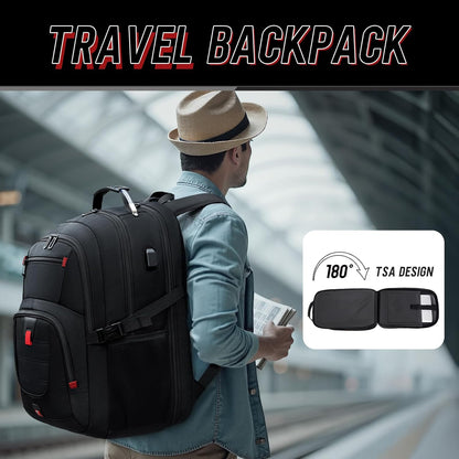 Z-MGKISS Travel Backpack, 50L Extra Large Travel Laptop Backpack, Travel Backpack for Men Women with TSA Airline Approved Bussiness Backpack, Black