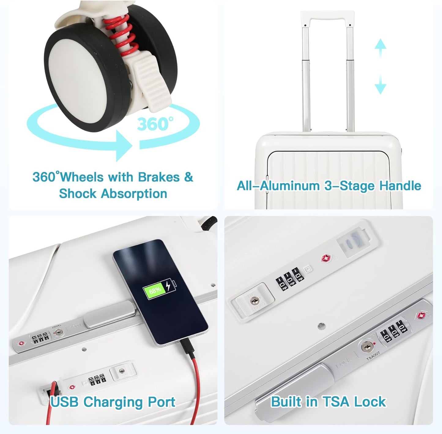 22" Ride On Luggage with Seat for Kids & Adults, Lightweight Hardside Ride-On Suitcase with Front Opening, TSA Lock, 360° Spinner Wheels (Matte White, 22-inch)