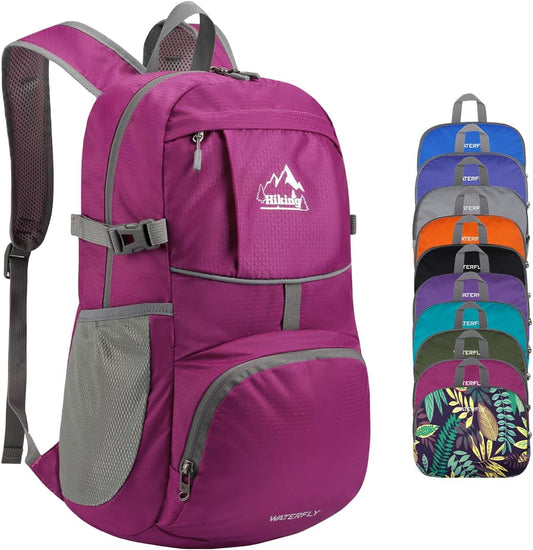 WATERFLY Hiking Foldable Daypack Backpack: 25L Ultra Lightweight Packable Waterproof Outdoor Travel Day Pack for Woman Man