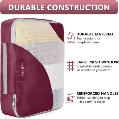 8 Set Packing Cubes for Travel, Gifts for Women Mom,Anti-Tearing Suitcase Organizer for Luggage with Shoe & Hanging Toiletry Bag,OlarHike Vacation Essentials & Accessories for Cruise Ship,Wine