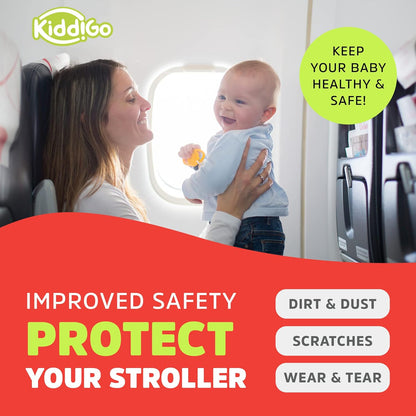 KiddiGo Umbrella Stroller Bag for Airplane Travel, Black and Green, 47" H x 15" W x 12" D, Fits Most Standard Umbrella Strollers, Gate Check Stroller Cover, Water-Resistant, Durable, Easy Carry Design