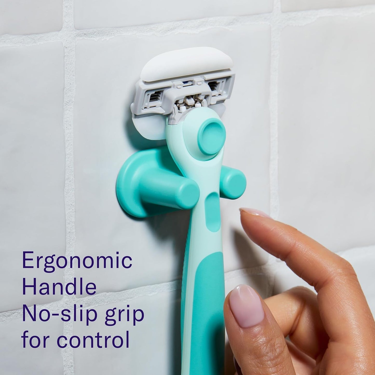 Flamingo Moisture Plus Women's Razor Set - Razor Handle, 4 Blade Refills, Shower Holder - Seafoam