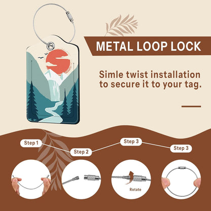 2 Pcs Mountain Sun Luggage Tags for Suitcases Men, Leather Luggage Tags for Men, Privacy Cover ID Label with Stainless Steel Loop & Address Card, Fun Travel Bag Tags Luggage Accessories for Suitcases