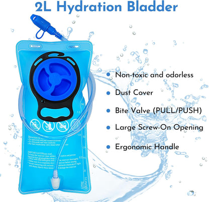 Tactical Hydration Backpack 2L Water Bladder - Lightweight Durable Pack for Hiking, Running, Outdoor Adventures, Adjustable Straps & Leak-Proof Design
