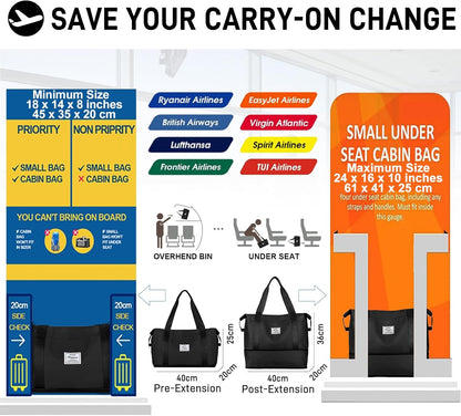 Travel Duffel Bag, Sports Tote Gym Bag, Shoulder Weekender Overnight Bag for Women