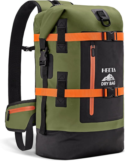 HEETA Dry Bags Waterproof Backpack 40L for Men & Women, Roll Top Heavy Duty Cushioned Hiking Backpack for Kayaking Boating Paddle Boarding Fishing Travel Camping Beach Vacation Cruise Ship Essentials