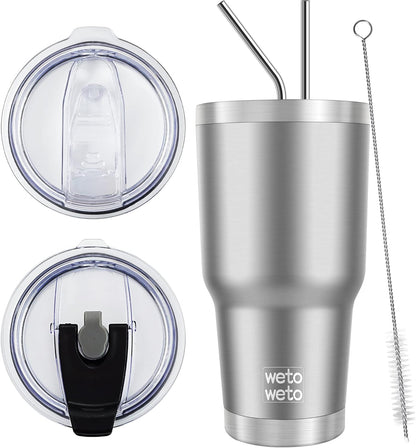 WETOWETO 30 oz Tumbler Stainless Steel Vacuum Insulated Coffee Ice Cup Double Wall Vacuum Coffee Tumbler for Hot and Cold drinks, Suitable for Beach, Travel, Party, Office (Stainless, 1 Pack)