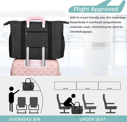 Travel Duffel Bag for Women Men,Sports Tote Gym Bag With Wet Pocke,Foldable Carry on Luggage Bag,Black