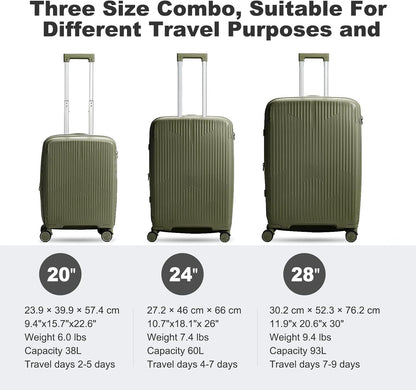 Nazhura Luggage Set, 3-Piece Hardside Suitcase Set, 20-inch Carry On, 24-inch, 28-inch Luggage