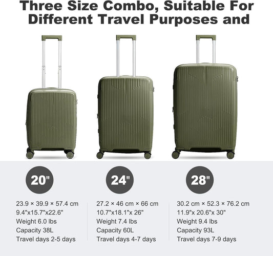 Nazhura Luggage Set, 3-Piece Hardside Suitcase Set, 20-inch Carry On, 24-inch, 28-inch Luggage