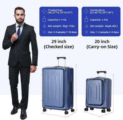 Carry On Luggage, 20Inch & 29 Inch Top Opening Airline Approved ABS+PC Hard Shell Suitcases with Silent Wheels, TSA Lock,Front Pocket and Wet-dry Separated Six-piece Set (Dark Blue, 20Inch & 29 Inch)