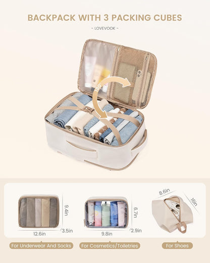 LOVEVOOK Travel Backpack for Women & Men, 50L Large Carry On Backpack Airline Approved, TSA Personal Item Weekender Bag, Water Resistant Laptop Backpacks with 3 Packing Cubes for Travel Essentials