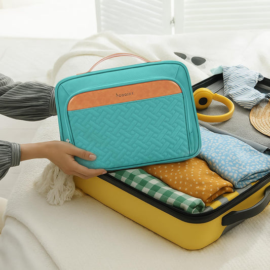 Travel Hanging Toiletry Bag for Women, Cruise Ship Essentials, with Jewelry Organizer, Extra Large Makeup Dopp Kit, Waterproof Cosmetic Bags, Toiletries Kit Set with Trolley Belt, Blue