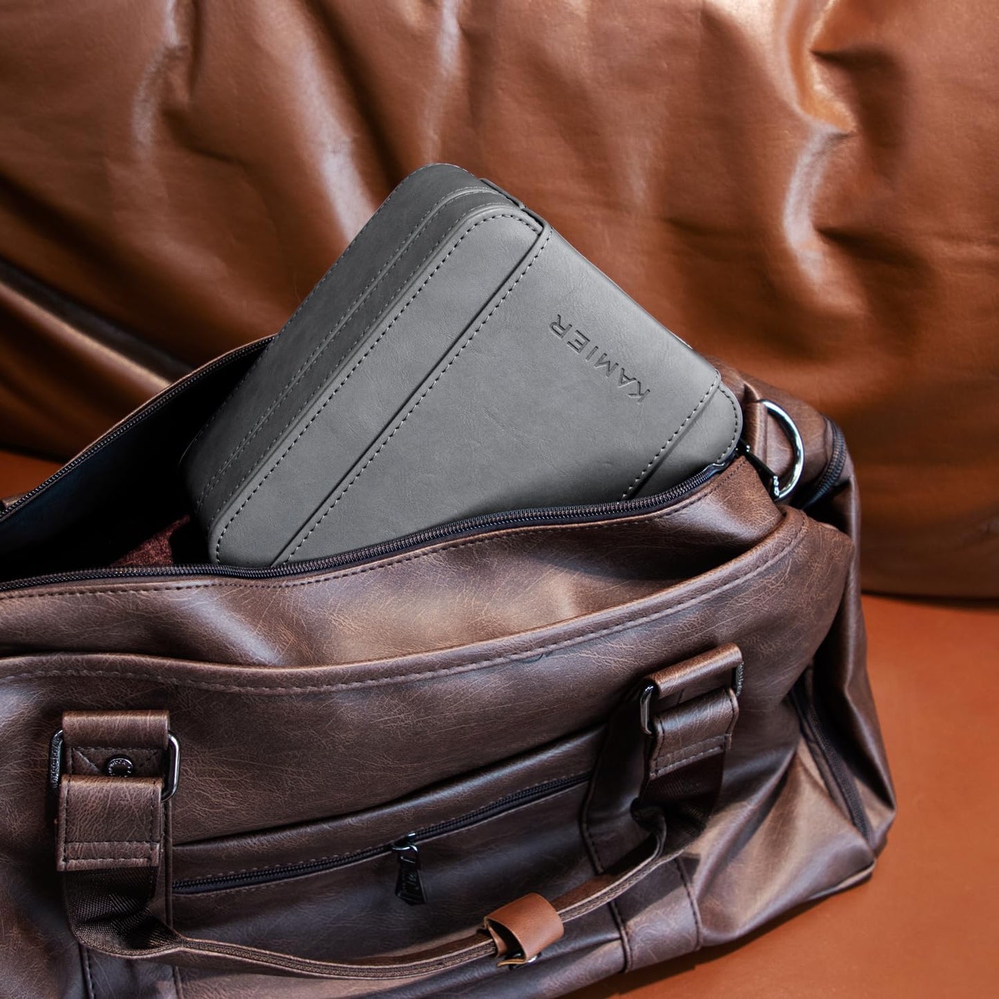 KAMIER Watch Case with Combination Lock - 4 Watch Storage and Jewelry Organizer - Watch Travel Case for Ring and Watch Storage, PU Leather Travel Watch Case, Ideal for Gift (With Gift Box), Grey