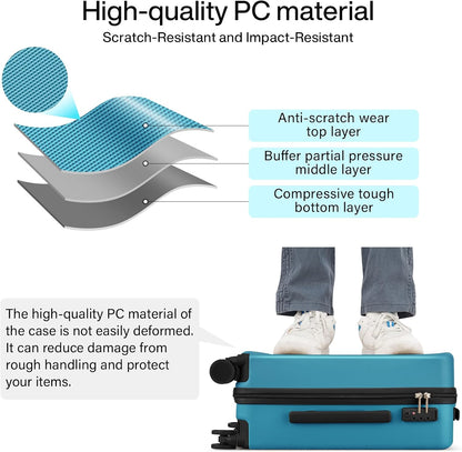 Hanke Hard Shell Luggage Sets 2 Pieces, Carry On and Checked Luggage Sets with Spinner Wheels, Durable PC Hardside Rolling Suitcase for Travel (20/28 Inch, Caribbean Blue)