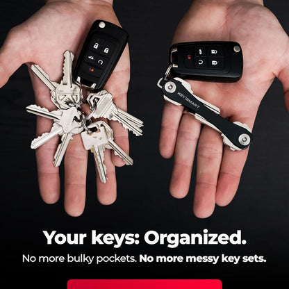 KEYSMART Key Holder for Keychain - Compact Key Organizer for Key Chain, Minimalist Clutter-Free EDC Keychains Key Ring, Black, 14 Keys