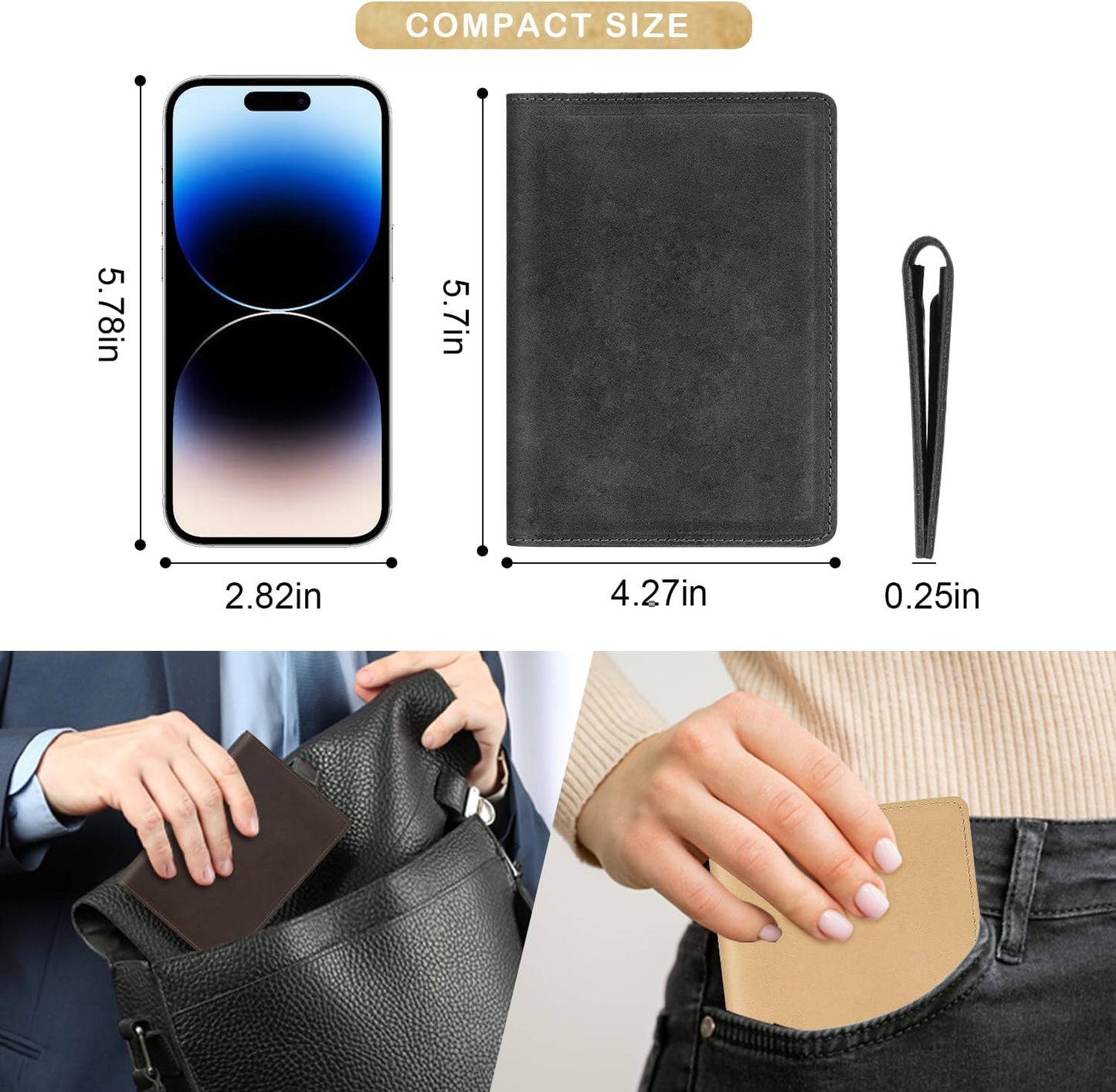 Real Leather Passport Holder for Men and Women Travel, Handmade Passport Wallet, Passport Cover Case, Travel Must Haves Travel Essentials Accessories Birthday Gifts (Crazy Horse, Gray)