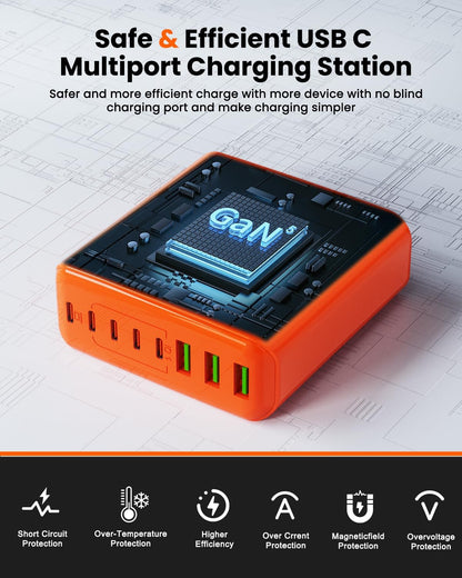 500W USB C Charger Block, 8-Port USB C Charging Station Fast Charging PD 120W PC Laptop Charger Adapter Compatible with MacBook Pro/Air/All iPad,DELL, iPhone 16/15/14/13/Pro Max/Galaxy