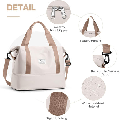 Travel Duffel Bag, Sports Tote Gym Bag, Shoulder Weekender Overnight Bag for Women