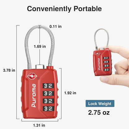 Puroma 2 Pack TSA Approved Luggage Lock, 4 Digit Combination Travel Locks Resettable Code Lock with Zinc Alloy Body for Suitcase, Toolbox, Backpack, Bag, Gym Locker (Red)