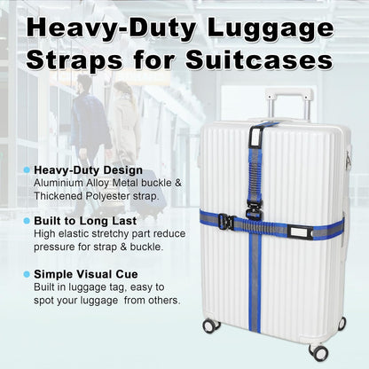 Vigorport Luggage Straps for Suitcases 2 Pack, Heavy Duty Metal Buckle Luggage Belt Strap, TSA Approved Suitcase Belt, Stretchable Travel Strap for Luggage