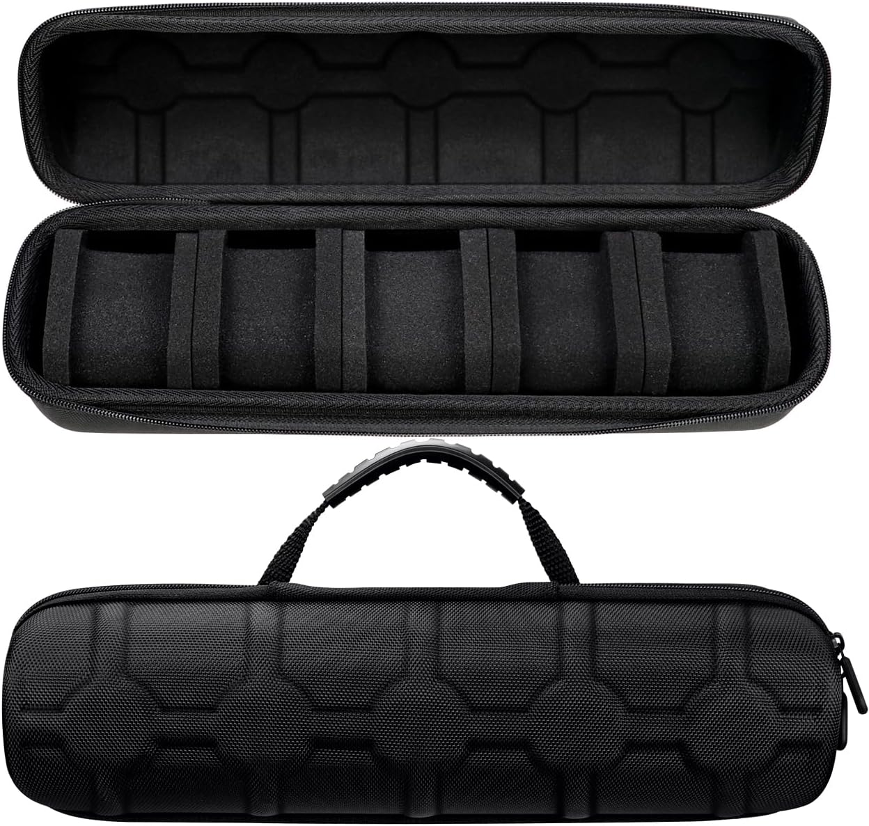 Juntan 5 Slots Hard Watch Travel Case, Portable Nylon Zipper Storage Organizer Box for Men Women with Soft Compressible Foam Pillow Black