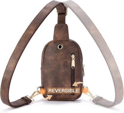 Telena Small Sling Bag for Women Leather Crossbody Fanny Packs Chest Bag for Women