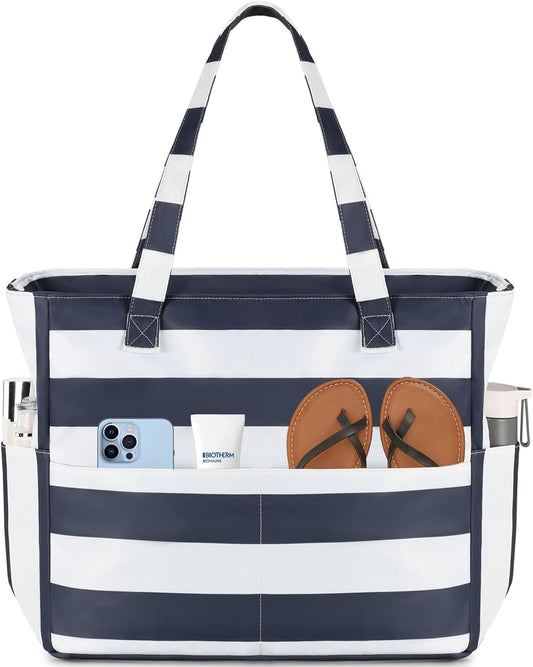 LEDAOU Beach Bag Waterproof Sandproof Women Tote Bag Pool Bag with Zipper for Gym Grocery Travel with Wet Pocket