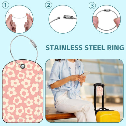 Vintage Flowers Luggage Tag for Suitcase Set of 2 PU Leather Cute Luggage Tags with Stainless Metal Loop ID Label Privacy Flap Suitcase Tags for Women and Men Travel