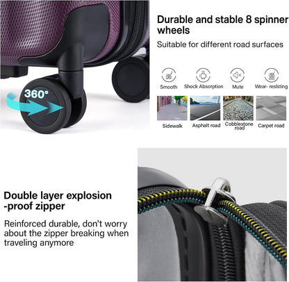 Hanke Expandable Hard Shell Luggage Sets 2 piece Carry on Luggage with Wheels Suitcases Lightweight Checked Tsa Luggage Rolling Large Suitcase Travel Luggage Bag Woman Men 20/29 Inch(Purple)
