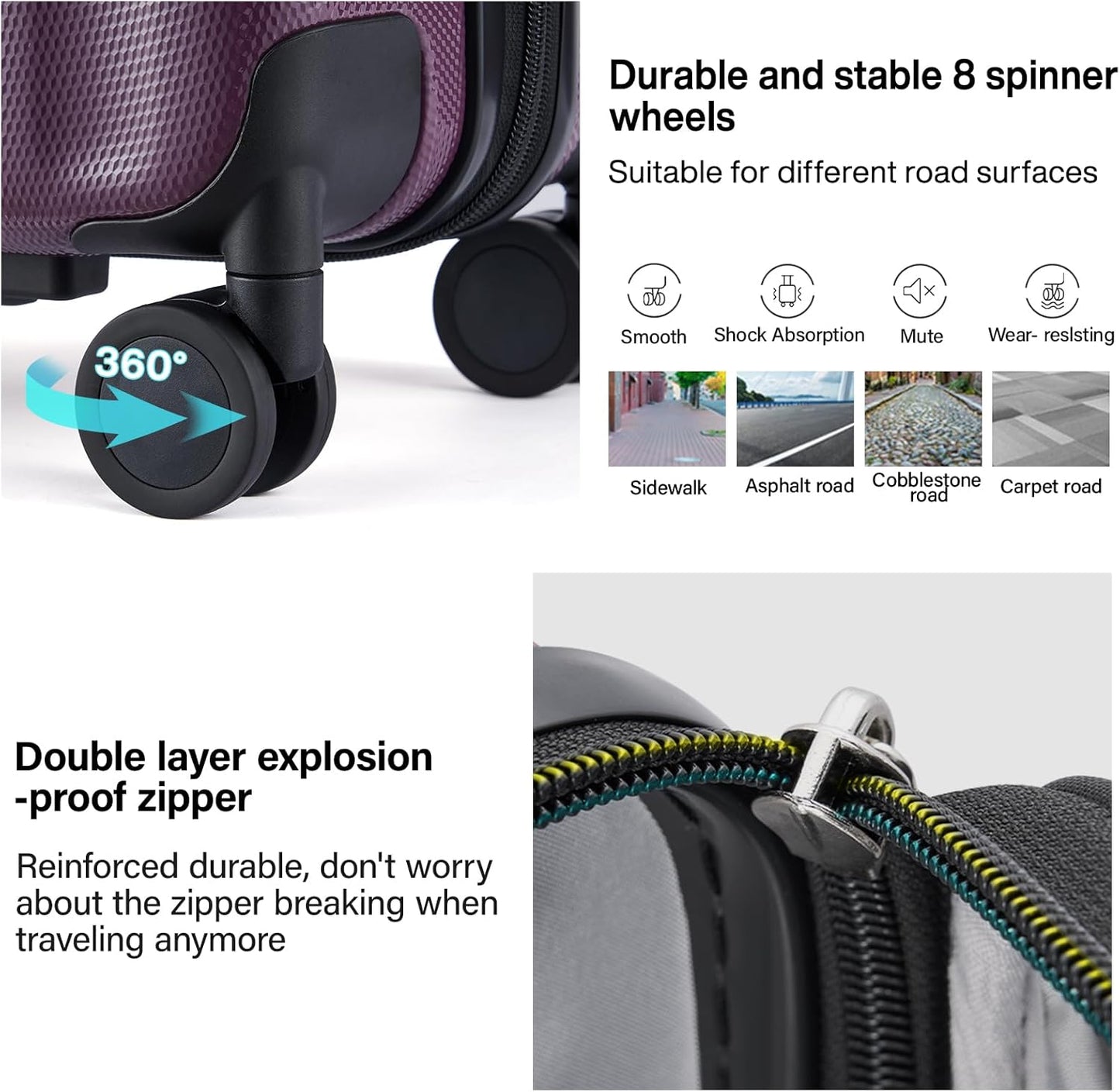 Hanke Expandable Hardshell Luggage Sets 3 piece Carry On Luggage with Wheels Suitcases Lightweight Checked Tsa Luggage Rolling Large Suitcase Travel Luggage Bag Woman Men 20/24/29 Inch(Purple)