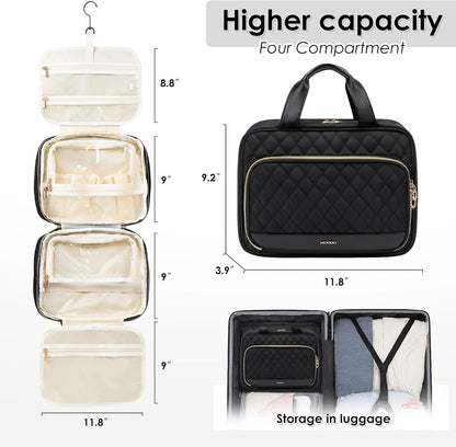 Travel Toiletry Bag Hanging Toiletry Bag for Women Water-resistant Cosmetic Makeup Bag for Full Sized Travel Essentials Must Have (Black)