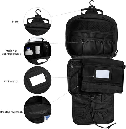 Travel Toiletry Bag for Men and Women, Hanging Travel Toiletries Organizer Dopp Kit, Toiletry Shaving Hygiene Bag, Durable Bathroom Essentials Men's Toiletry Bag for Short Trips & Camping - Black