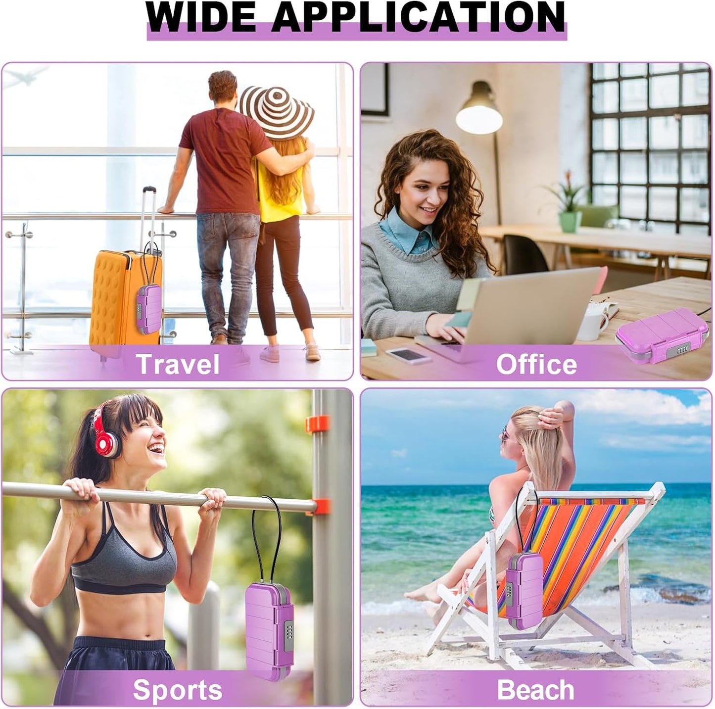 HUANLANG Portable Safe Lock Box with Combination Lock Mini Beach Travel Safe Waterproof Small Lockable Box with Removable Wire Rope Combination Safe Box for Dorm,Travel,Beach,Hotel,Car,Home,Office