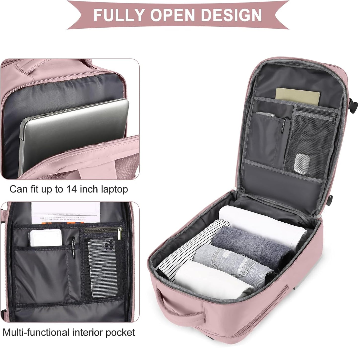 coowoz Travel Backpack For Women Men,Carry On Backpack,Hiking Backpack Waterproof Outdoor Sports Rucksack Casual Daypack travel essentials（Pink Purple）