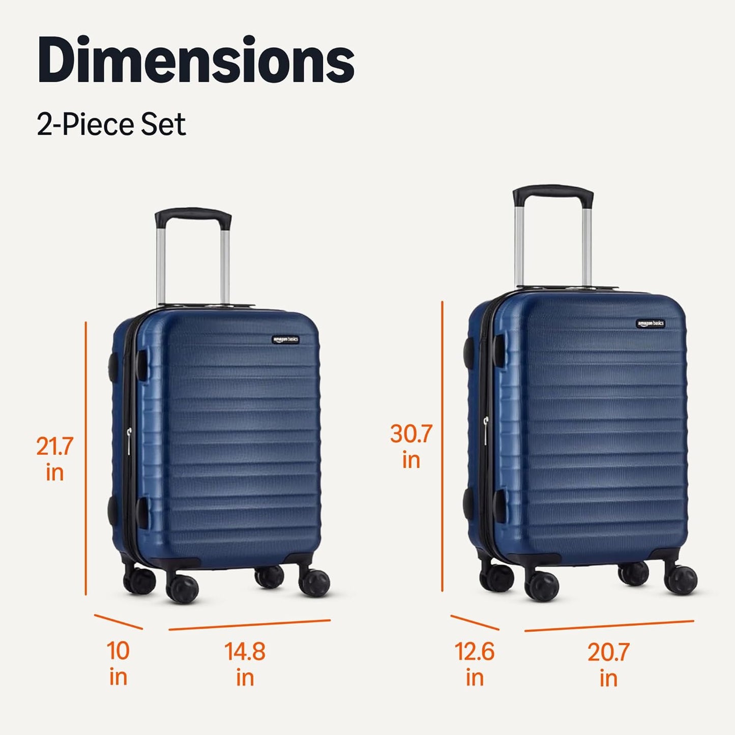 Amazon Basics 2-Piece Set (21", 30"), Hardshell Suitcases With Wheels, Expandable For Up to 25% More Space, With Scratch-Resistant Surface, Four Multi-directional Wheels, Navy Blue