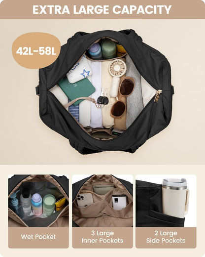 LOVEVOOK Travel Duffle Bag, Puffer Weekender Bags for Women with Shoe Compartment, Carry On Overnight Hospital Bag, Gym Tote