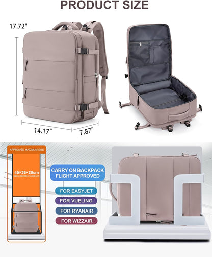 coowoz Large Travel Backpack Carry On for Women Man Waterproof Gym Backpacks with Laptop Compartment Mochila de Viaje Teacher Personal Item Backpack Rucksack Airplane Accessories Must Haves Lotus Pink