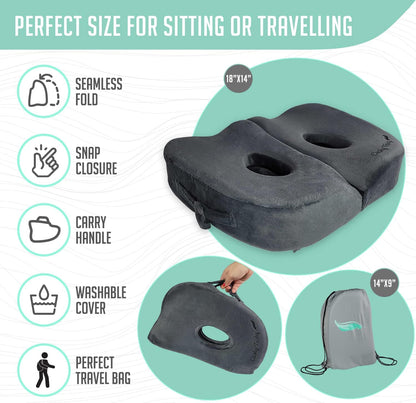 Foldable Sit Bone Seat Cushion - for Sit Bone Pain, Hip, Butt, Ischial Tuberosity, Hamstrings, and Sciatica Pain Relief - for Home, Office, and Driving…