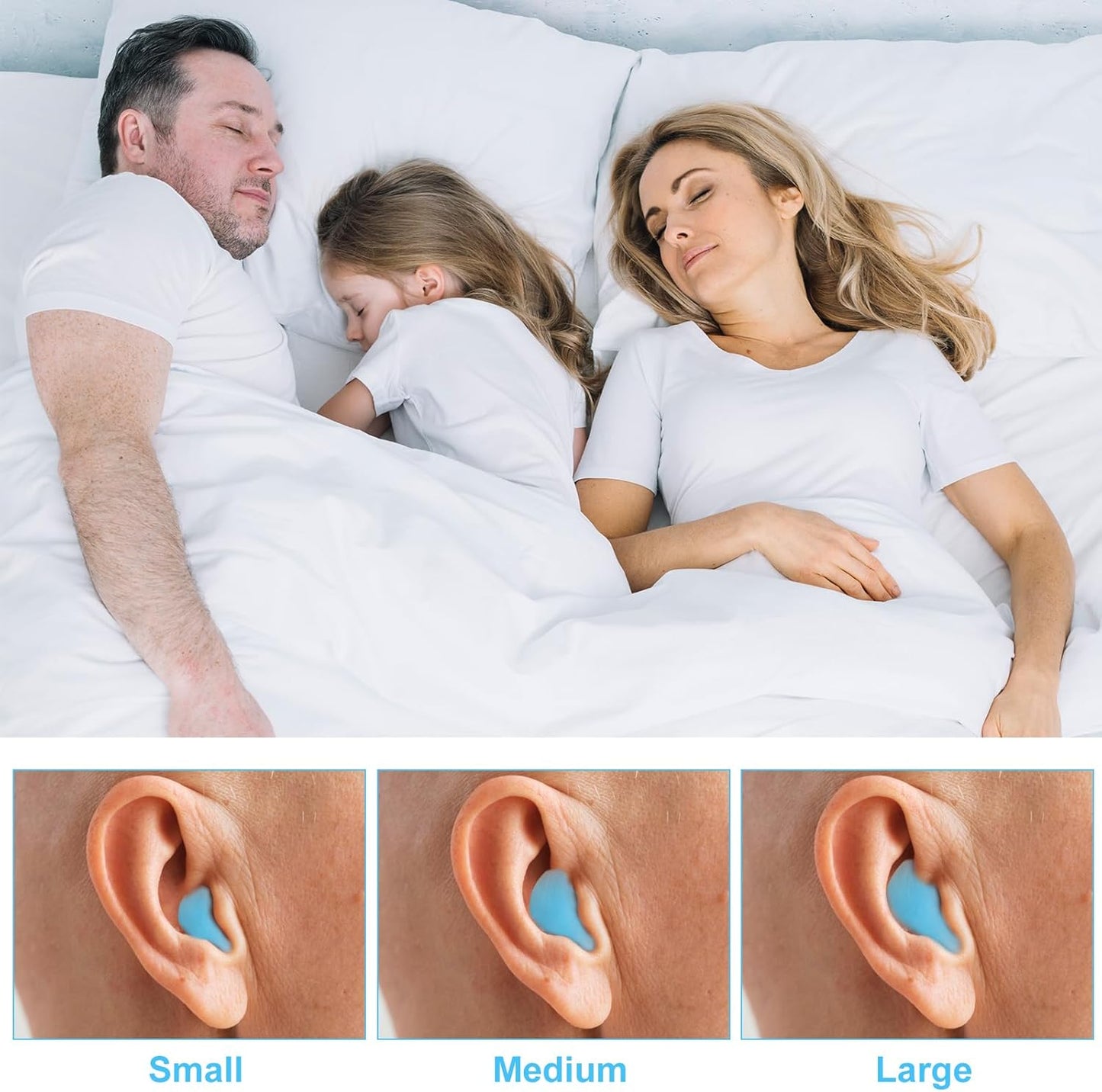 40 PCS Soft Moldable Silicone Earplugs, Reusable Noise Cancelling Earplugs, Silicone Ear Plugs for Sleeping, Earplugs for Swimming, Travel, Snoring, Concerts, Airplane Ear Pressure, Etc. Blue/Clear