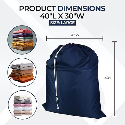 Laundry Bag with Locking Closure Drawstring – Extra Large Heavy Duty 100% Nylon, Large & Foldable Clothes Sack – Lightweight Dirty Laundry Organizer for Travel, Dorm, Gym – L 40" x H 50" (NAVY BLUE)