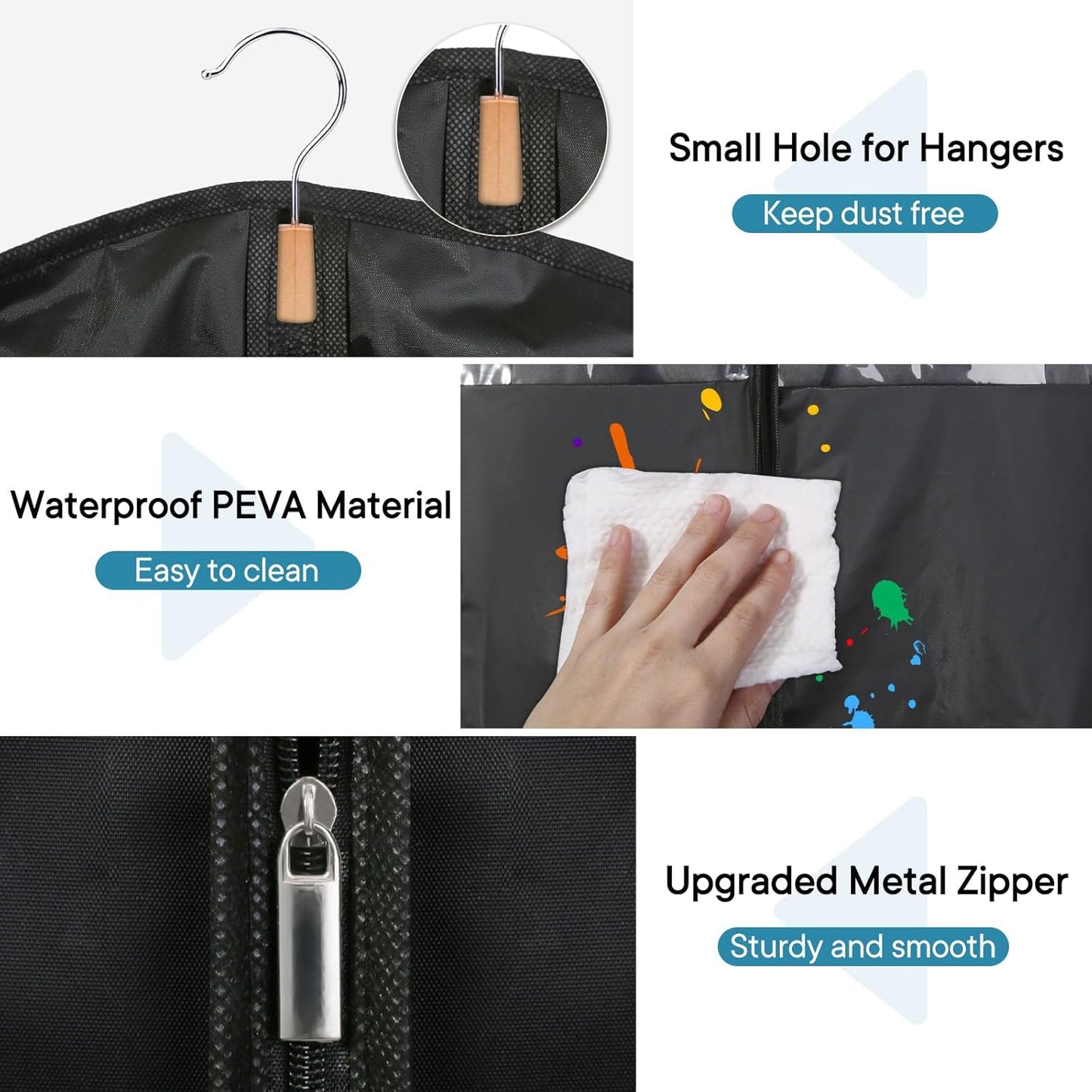 50" Black Garment Bag, Mens Suit Bags for Closet Storage and Travel, Garment Bags for Hanging Clothes, Suit Cover Bags with Zipper for Coats, Dresses, Shirts, 10 Packs