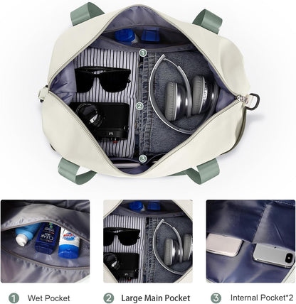 Travel Duffel Bag, Sports Tote Gym Bag, Shoulder Weekender Overnight Bag for Women