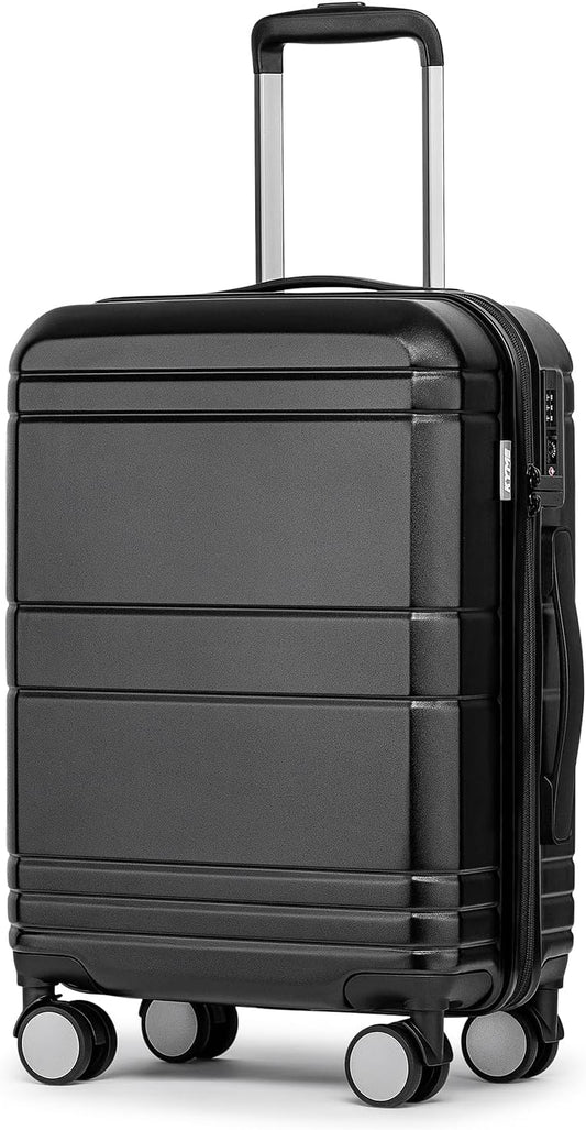 KYME Carry On Luggage 22x14x9 Airline Approved with TSA Lock Hard Shell Carry On Suitcase Lightweight Suitcases with Wheels Small Luggage for Men Women,Carry-On 20 Inch,Black