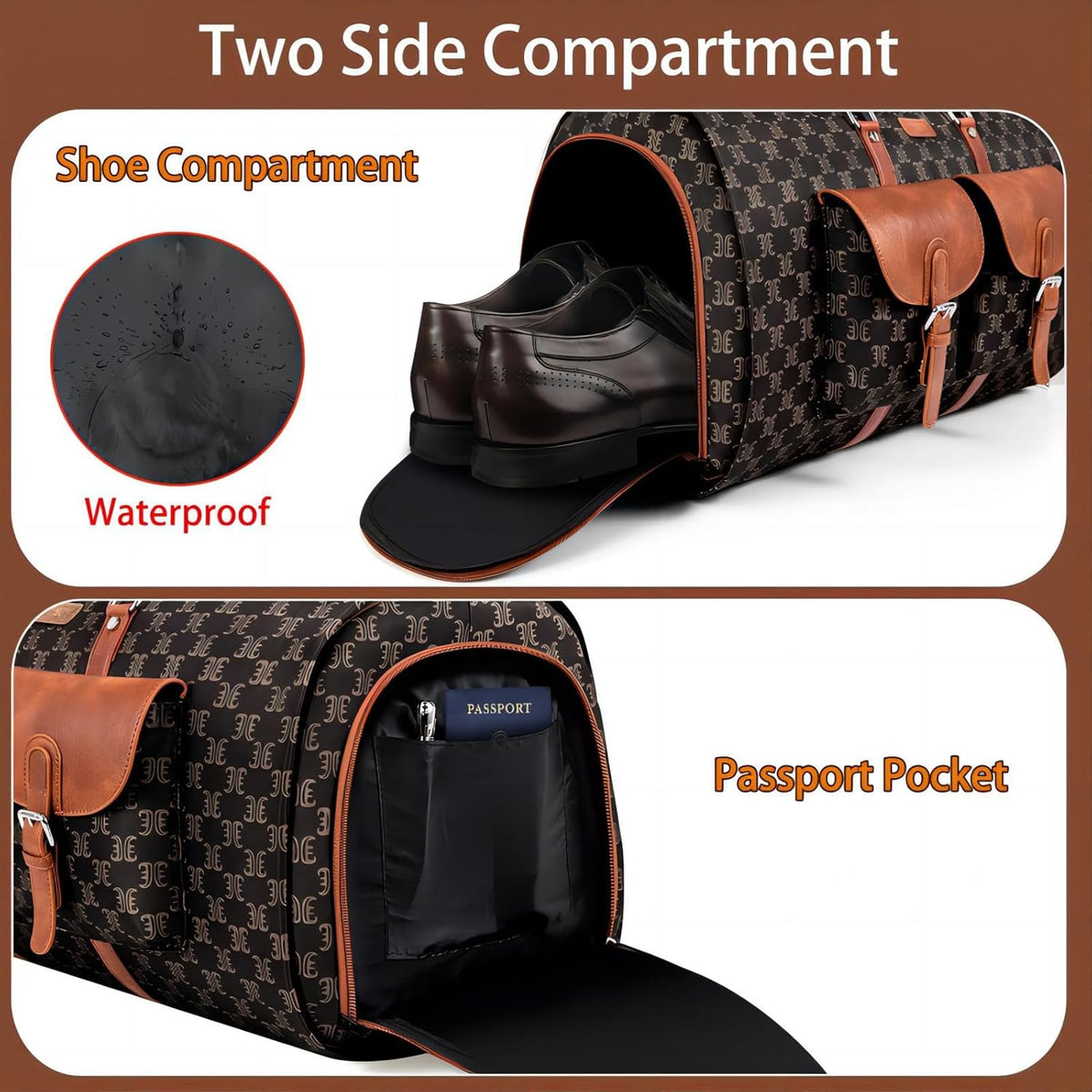 Garment Bag for Travel, Convertible Carry on Garment Duffel Bag for Men 3Pcs Weekender Bag 2 in 1 Hanging Suitcase Suit Bag