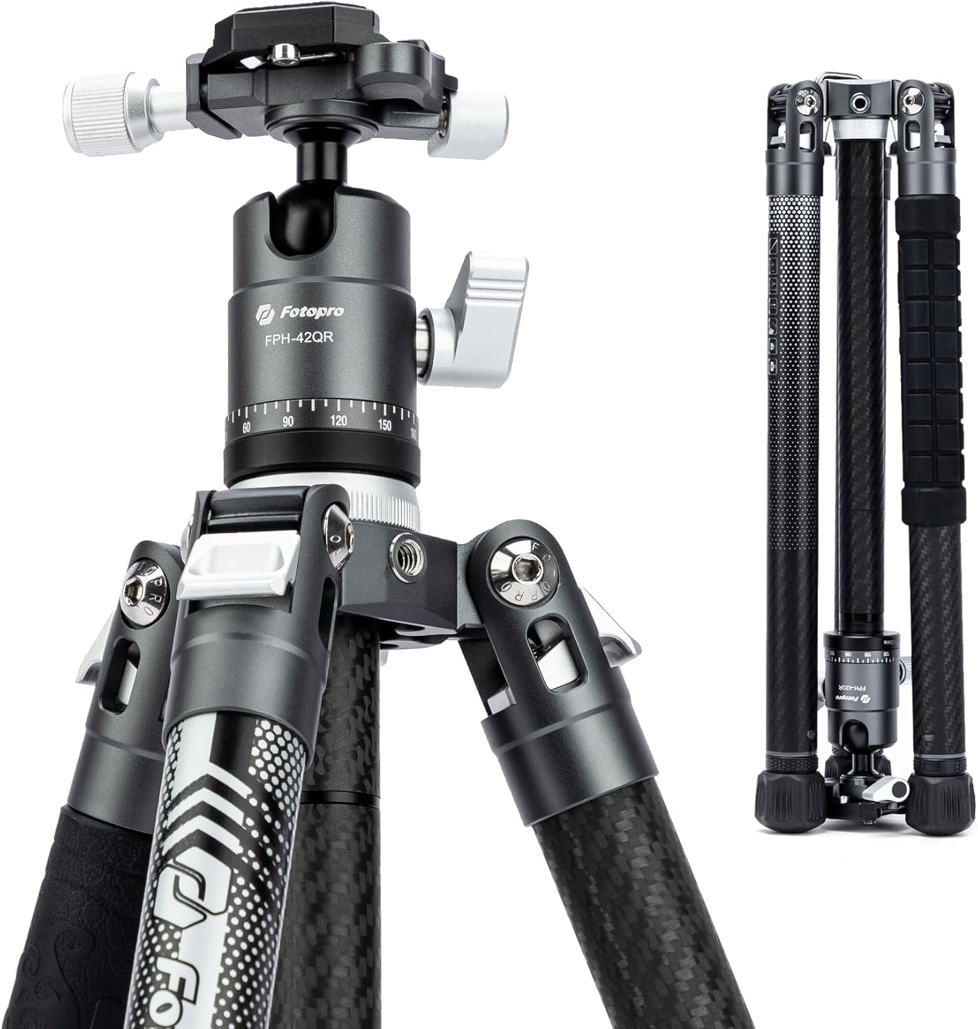 Fotopro 62 Inch Carbon Fiber Tripod for Camera Ultralight Travel Camera Tripod Max Loads Up 22lbs X-Aircross 3 Grey